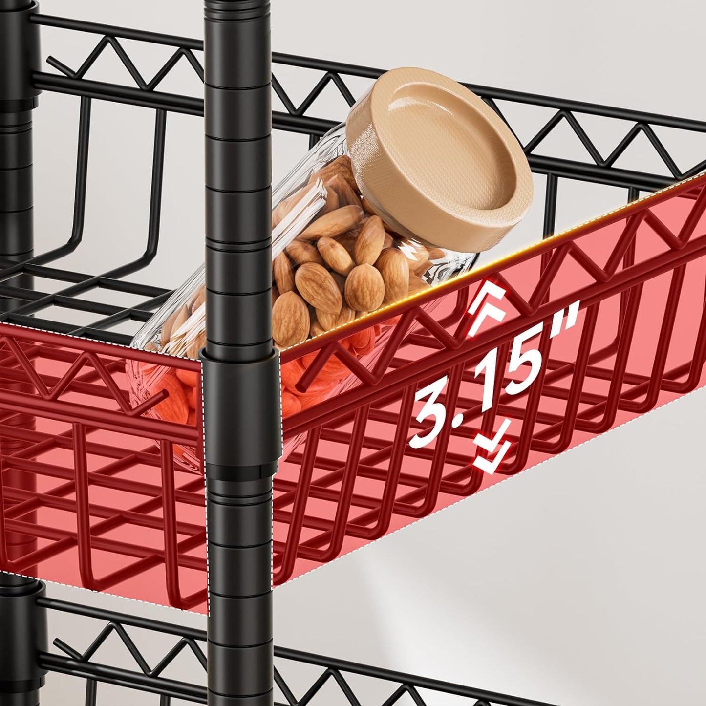 6 Shelves Storage Shelf Wire Closet Bathroom Organizers Metal Pantry Kitchen Garage Shelving Unit Laundry Room Organization Home Rack Net Basket Black with Wheels 14" Dx14 Wx64.8 H