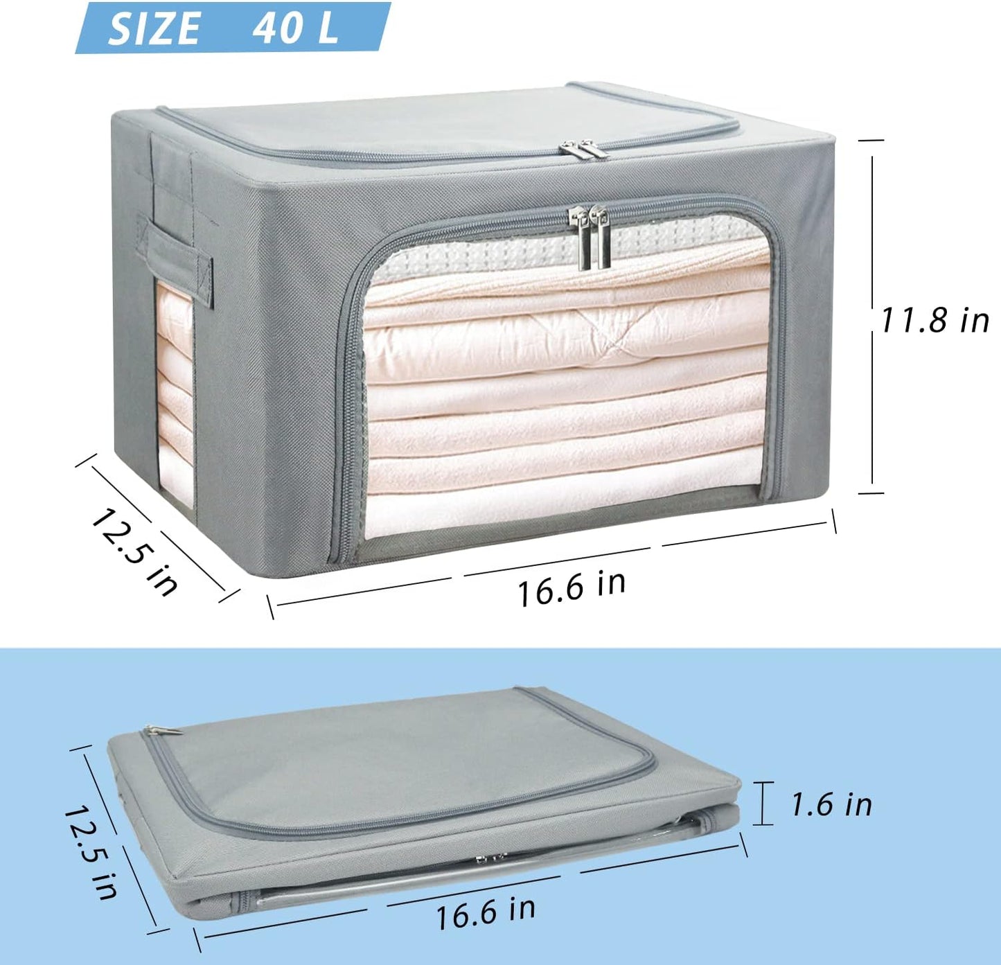 UUBEMM Clothes Storage Bins with Foldable Sturdy Frame,Stackable Storage Box for Closet Shelf Organizers for Seasonal Clothing,Blankets,Towel Bed Sheets,Toys Gift Others (Medium -40L x3PACK, Grey)