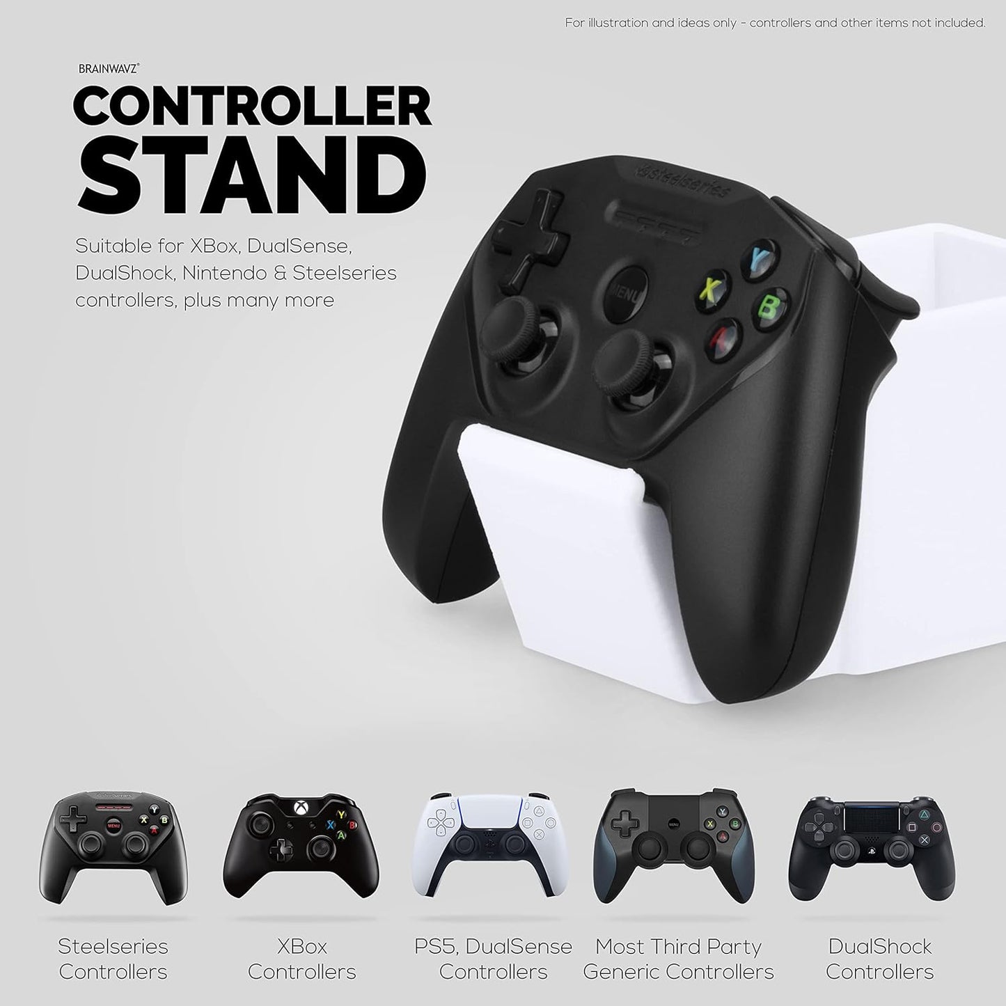 BRAINWAVZ Desk Organizer with Game Controller Holder, Tablet Stand for iPads/iPhones, TV Remote & Pen Storage, Reduce Desktop Clutter, Have All Your Side Table Items in One Space (White)