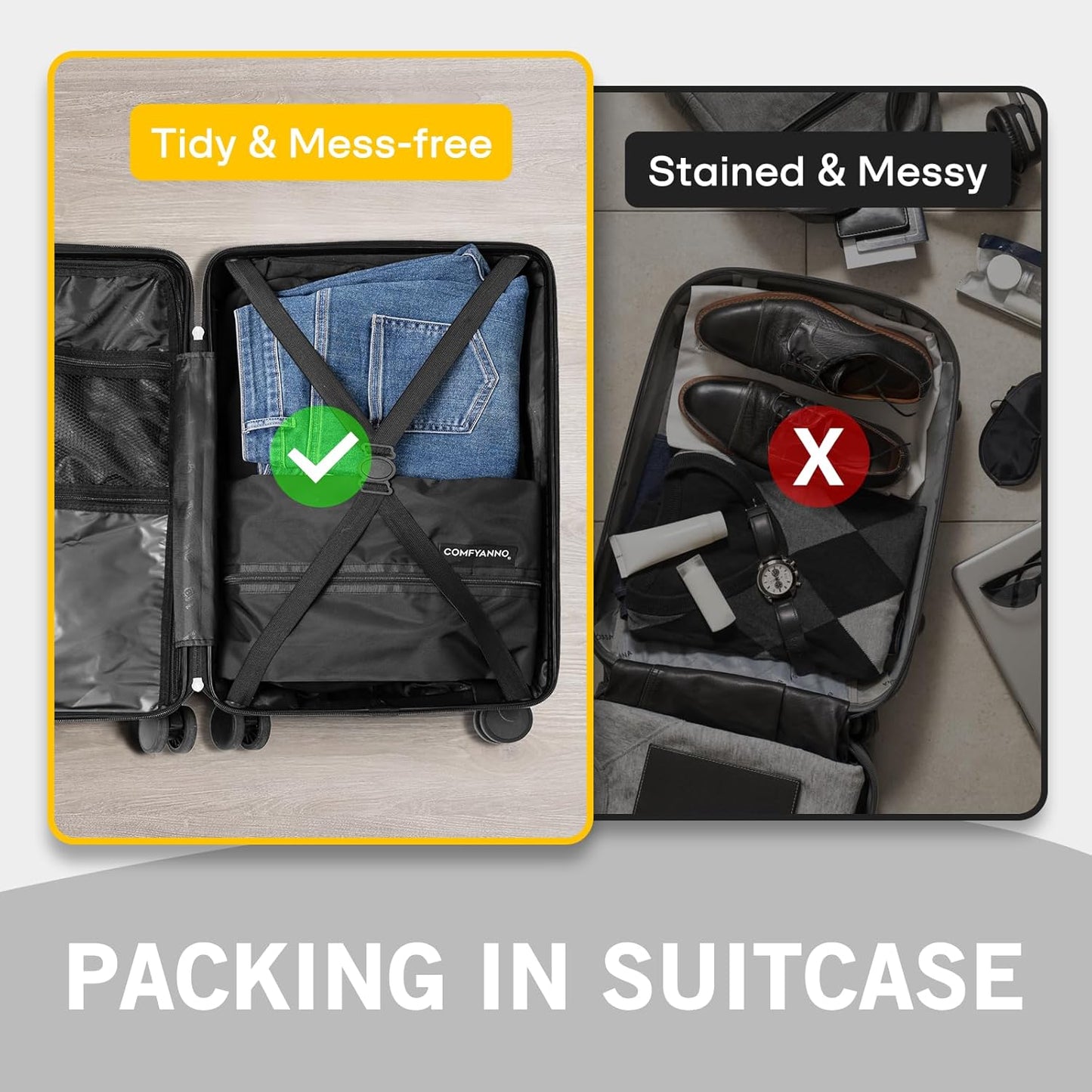 Comfyanno Travel Shoe Bag, Shoe Storage Bag for Packing in Suitcase, Resist Odor & Dust, Portable Sneaker Bag with Zipper, Travel Essentials, 17.7x9.8 in - Black