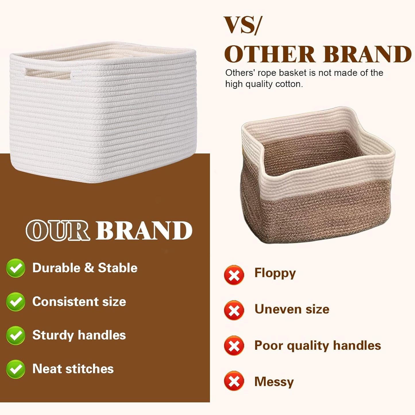 Storage Baskets for Organizing, 4 Pack Storage Baskets for Shelves, Woven Basket for Shelves, Closet Organization, Rectangle Organizer Basket Gifts Empty, 13"Lx8.7"Wx7.9"H Decorative Bins with Handles