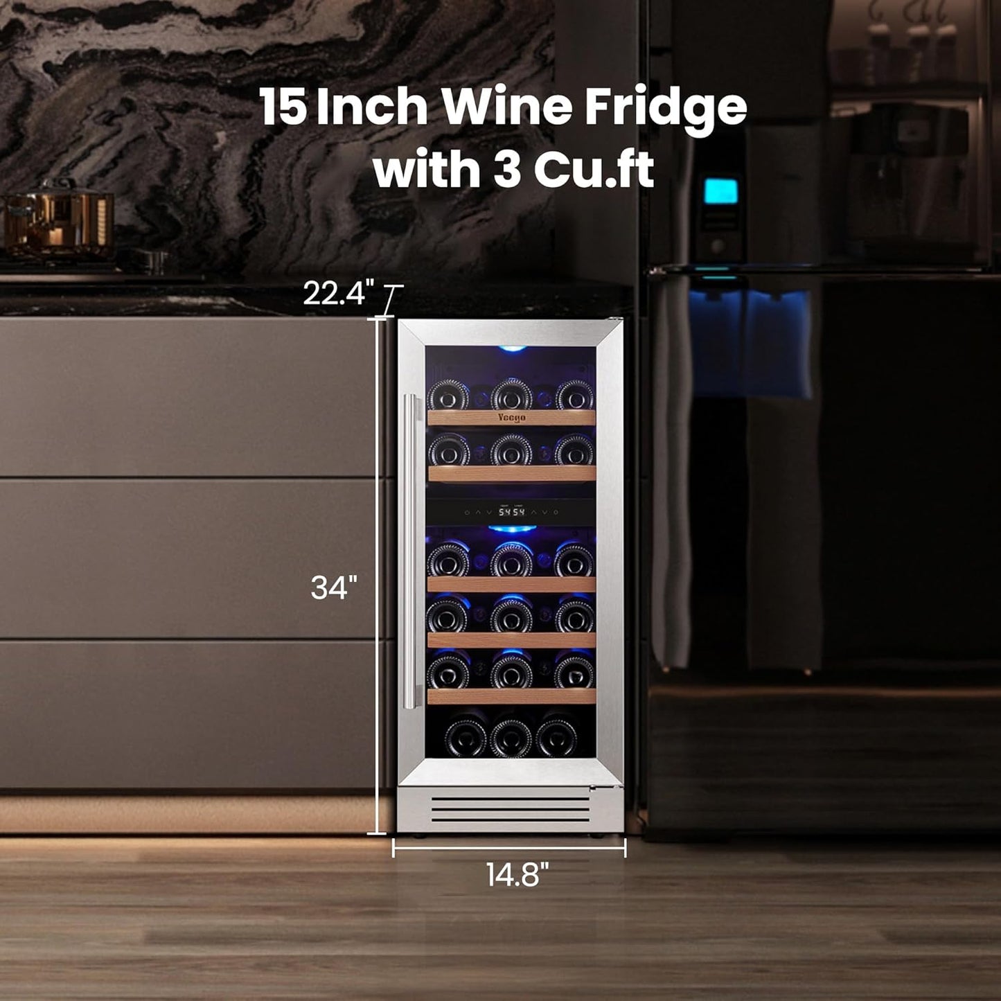 Yeego Wine Fridge Cooler - 15 Inch Dual Zone Wine Fridge Hold 28 Bottles, 40-65°F Wine Refrigerator Glass Door, Built in, Freestanding Under Counter Fridge for Beer Soda Drink Home Bar Office