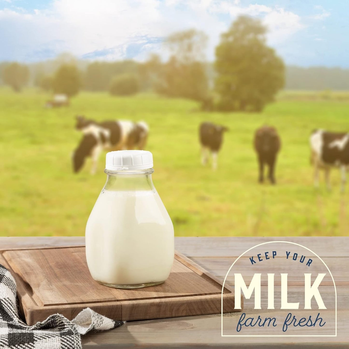 kitchentoolz 16 Oz Glass Milk Jug with Caps - Perfect Milk Container for Refrigerator Storage - 16 Ounce Short and Wide Glass Milk Bottle with Tamper Proof Lid and Pour Spout (3, 16 oz)