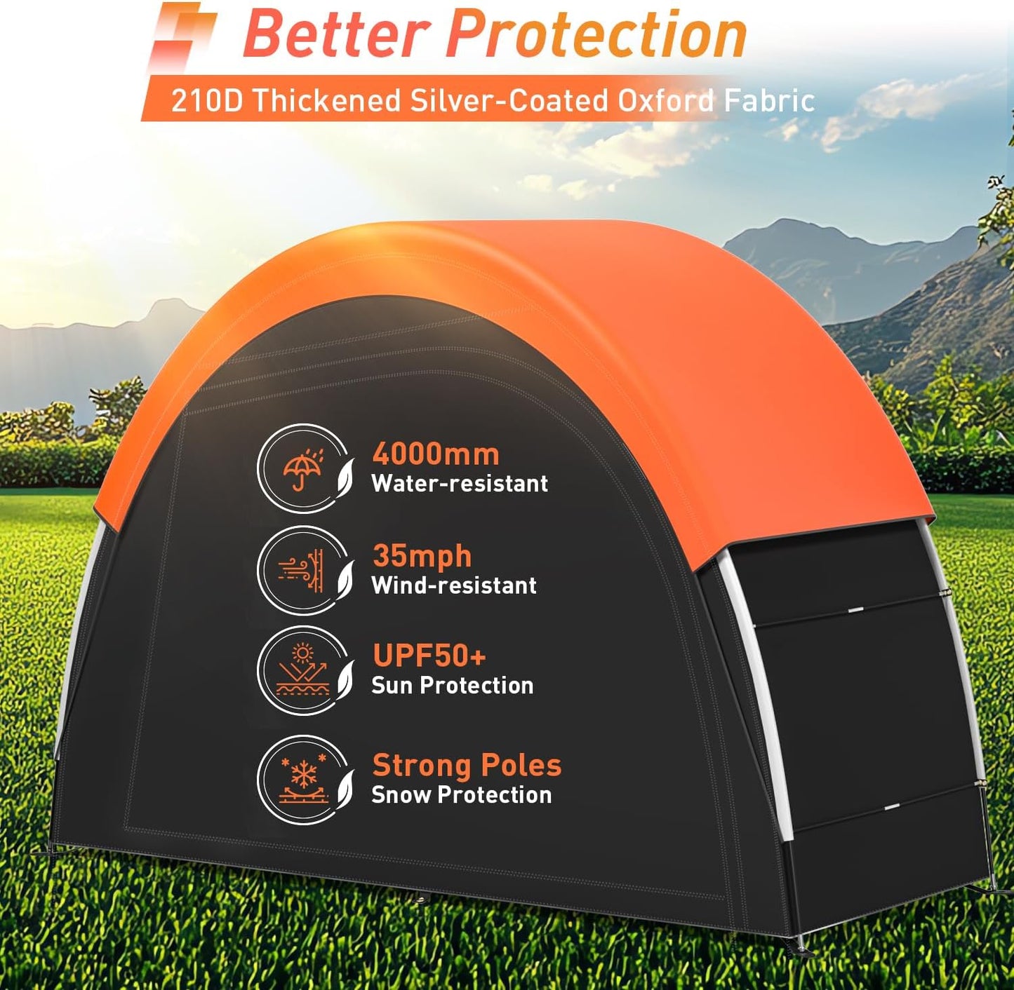 Upgraded Bike Tent with Rain Cover, Portable Outdoor Storage Shed for 2 Bikes, 210D Oxford Fabric PU4000 Waterproof, Bike Shed/Bike Cover for Motorcycles, Garden Tools, Lawn Mower