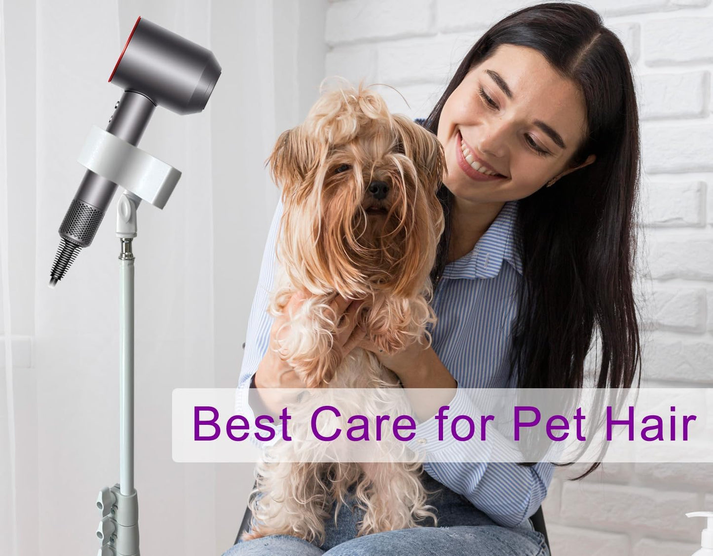 Hair Dryer Stand White 20-63 Inch Adjustable Blow Dryer Holder with Tripod and Universal Clip, Easy to Use, Hands Free Relieve Wrist Pain, Shoulder Periarthritis etc