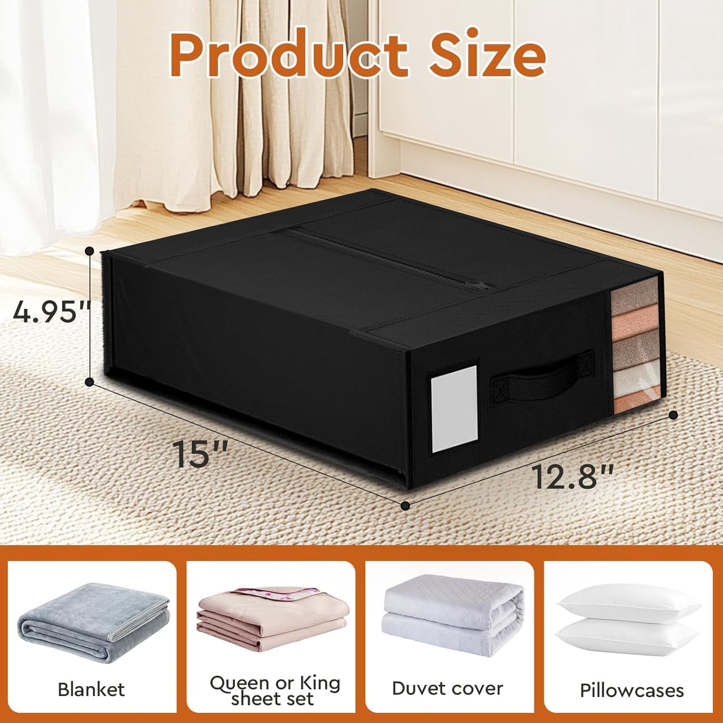 4 Pack Bed Sheet Closet Organizers and Storage,Sturdy Foldable Storage Containers with Window and Label,Storage and Organization for Bedding Sheets,Duvet Covers,Blankets (Black)