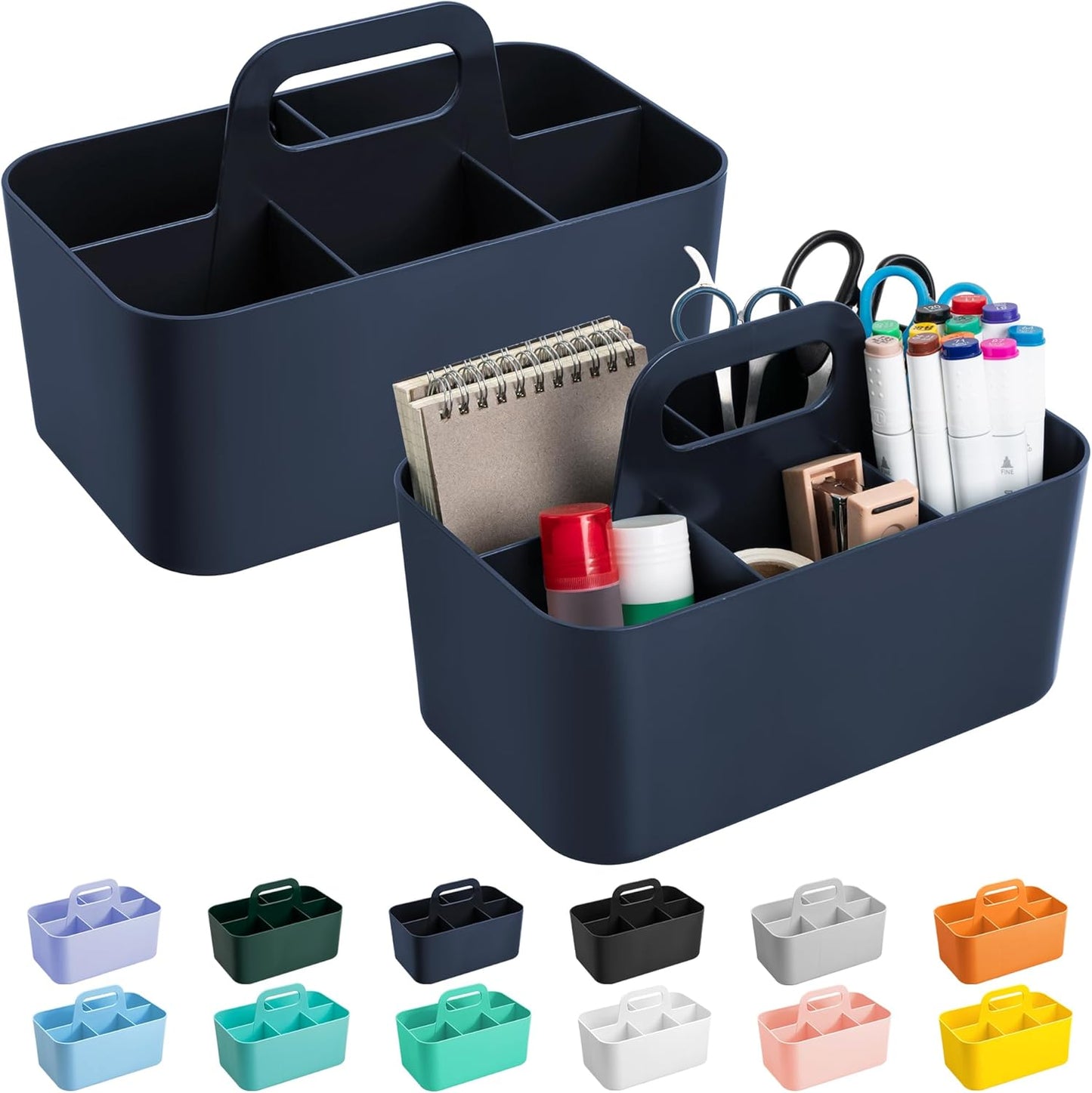 Tiawudi 2 Pack Caddy Organizer with Handle, Portable Plastic Caddy, Storage Organization for Cleaning, Bath, Makeup, Art, Craft, Stationery, Classroom and Office, Tote Organizer