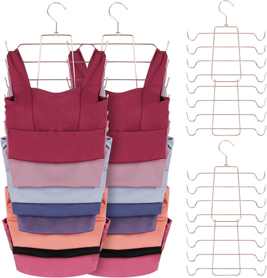 ZEDODIER 4 Pack Tank Top Hanger Space Saving, Bra Hangers for Closet Organizer, Hanging Bra Organizer Tank Tops Holder with 32 Hooks, Closet Organizers and Storage Small Space Solutions, Rose Gold