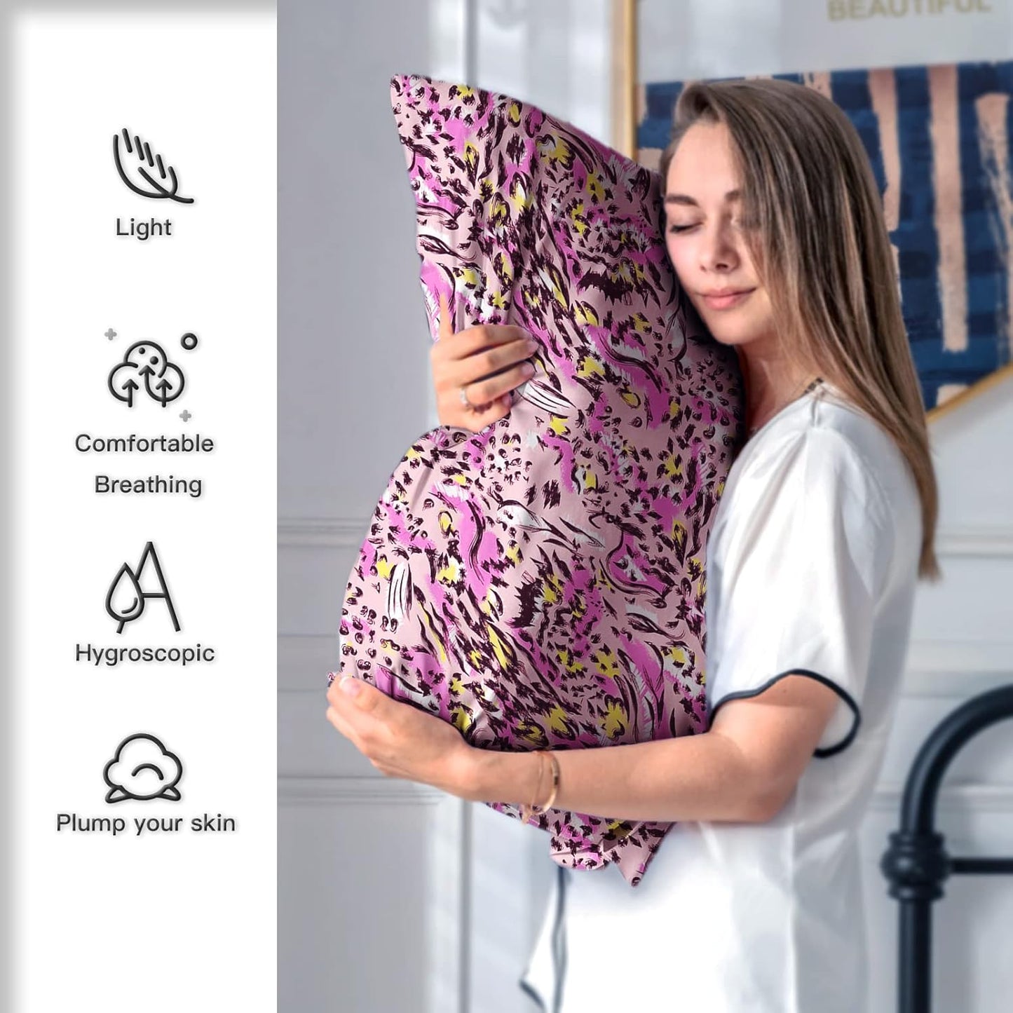 Mulberry Silk Pillowcase for Hair and Skin Queen Size Leopard Print Silk Pillow Cases with Zipper Soft Breathable Smooth Cooling Silk Pillow Covers for Sleeping (Pink Paint,20"X 30",1Pcs)