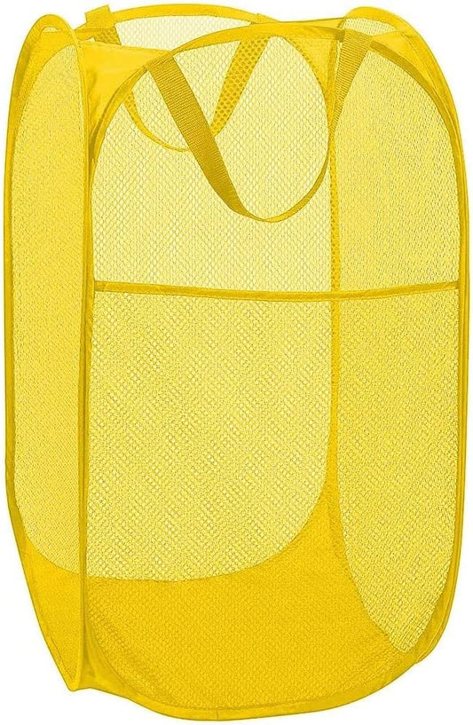 BATTOO Deluxe Strong Mesh Pop up Laundry Hamper Basket with Side Pocket for Laundry Room, Bathroom, Kids Room, College Dorm or Travel Yellow