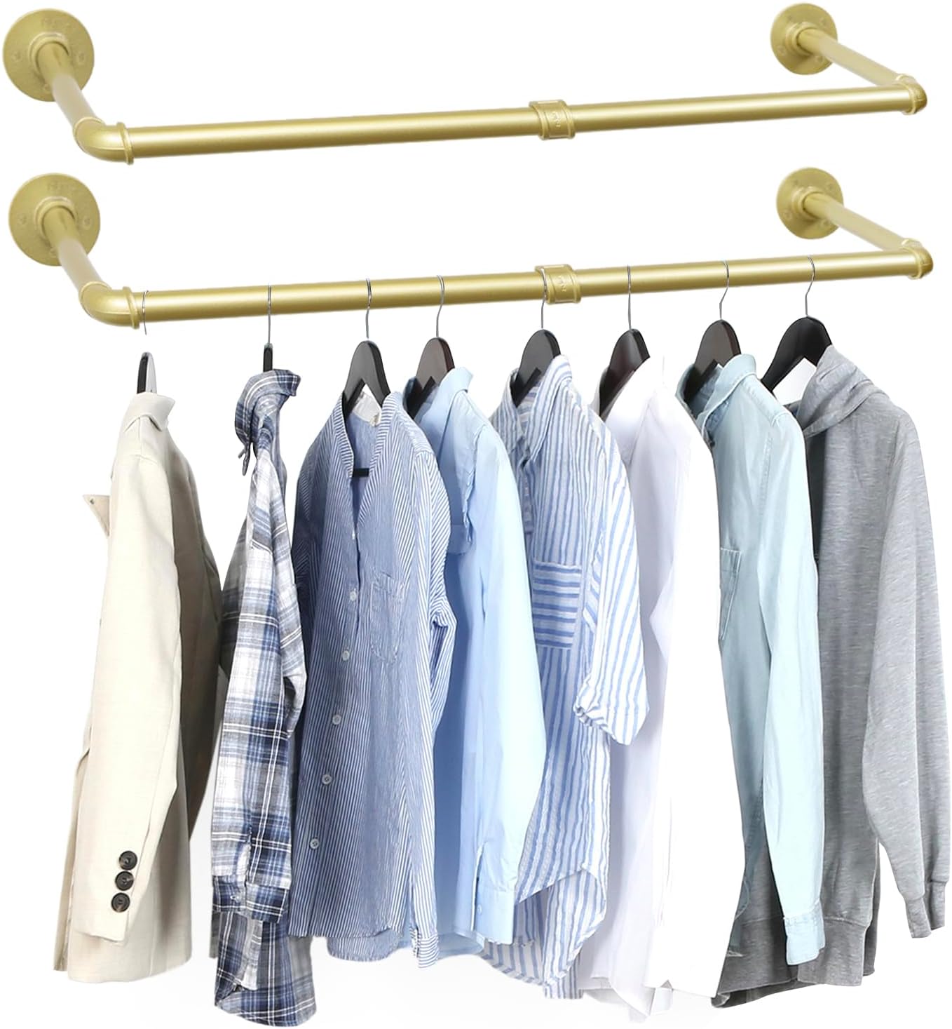 2 Packs Gold Industrial Pipe Clothes Rack,36 inch Pipe Garment Rack Hanging Rod Bar for Closet Storage,Laundry Room Up to Max Load 135lbs