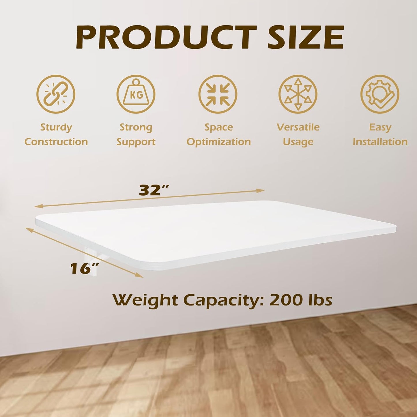 Laundry Folding Table, 32'' x 16'' Wooden Wall Mount Desk, Laundry Table for Folding Clothes, White, 32'' Length