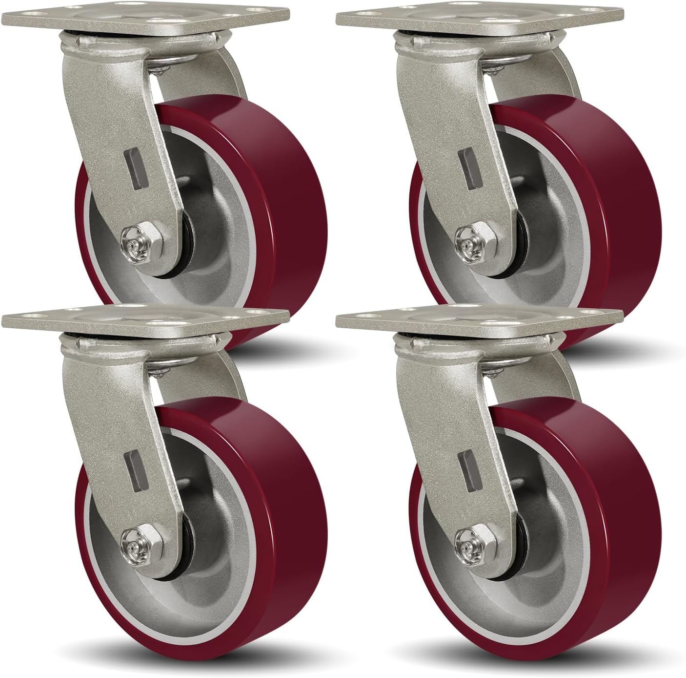 SY America 5" X 2" Casters Wheels,Heavy Duty Casters Set of 4，Polyurethane on Aluminum Wheels,4 Swivel Casters,4400 LBS Load Capacity