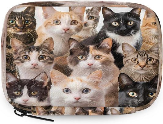 Funny Cats Print Pill Organizer Travel Medicine Case with Zipper Daily Vitamin Storage Bag Portable 8 Slot Weekly Pill Box Supplement Holder for Home Office Gym Travel