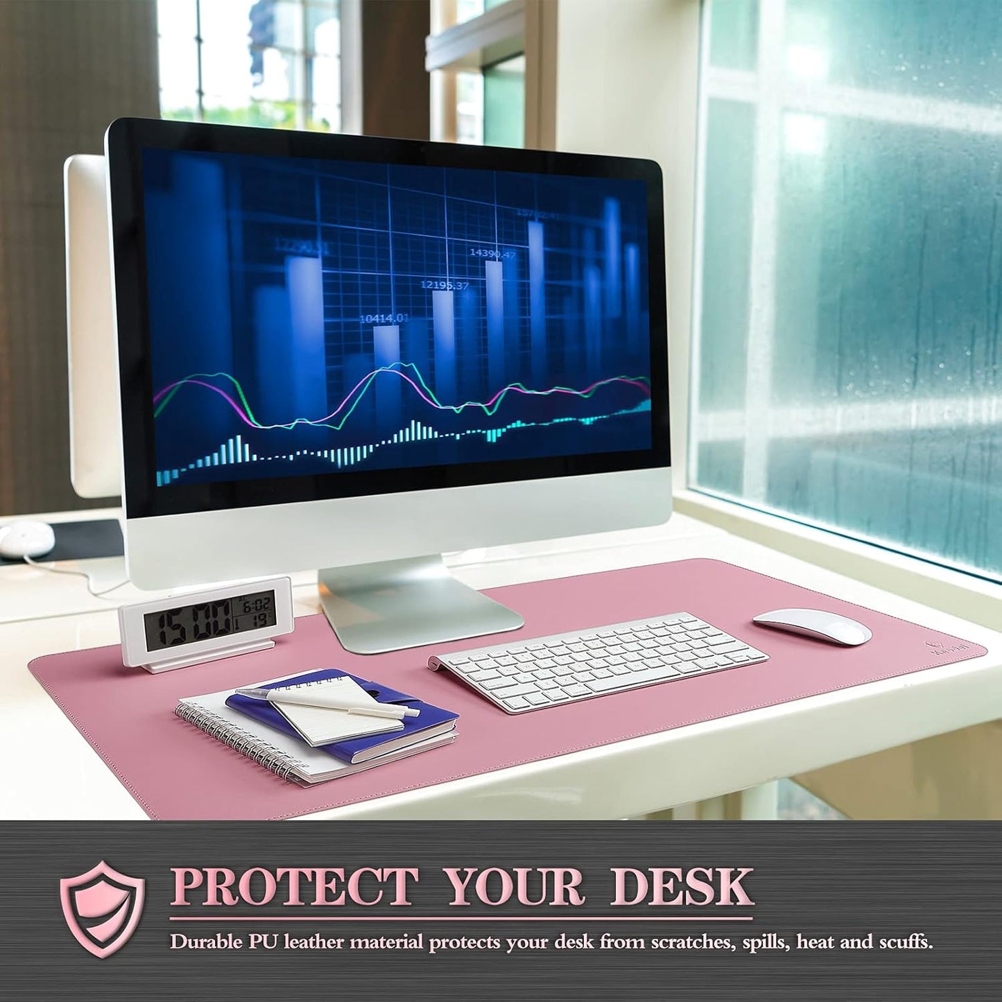 K KNODEL Desk Mat, Blotter, Dual-Sided Office Desk Pad, Waterproof Desk Mat for Desktop, Desk Blotters, PVC Leather Pad Protector (Purple, 35.4" x 17")