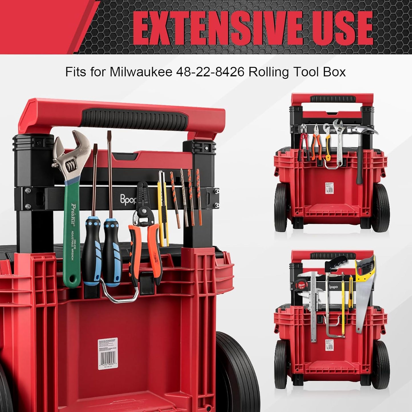 Magnetic Bar Mount Fit for Milwaukee 48-22-8426 Packout Rolling Toolbox, Powerful Magnet Tool Holder Strip -Mounted Back on Packout Toolbox
