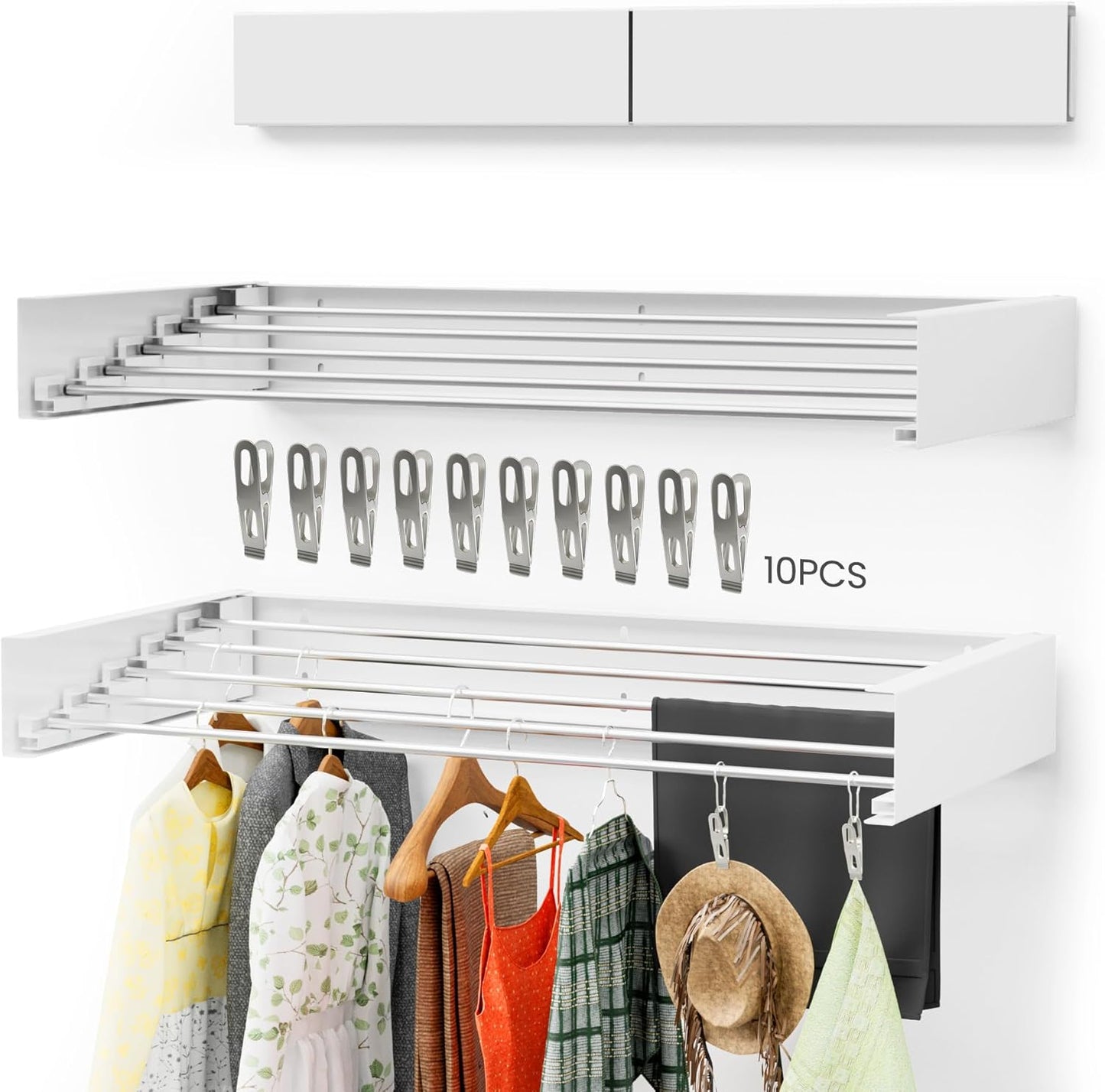 Wall-Mounted Clothes Drying Rack – Foldable Laundry Drying Rack, Space-Saving Wall Mounted Clothes Rack, Tri-Fold Wall Mounted Drying Rack for Laundry Room
