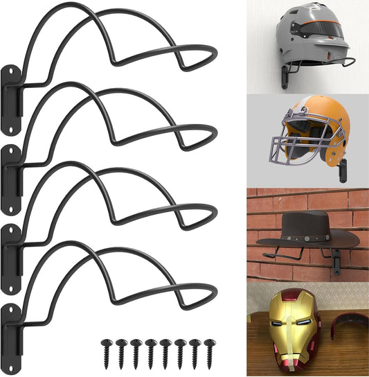 4 PCS Wall Mounted Helmet Rack Roma Helmet Holder Hook Multifunctionnal Metal Rack for Hats Mask Wall Mount Bracket Storage Display Rack with Screws for Equestrian Motorcycle Baseball Rugby Helmetet