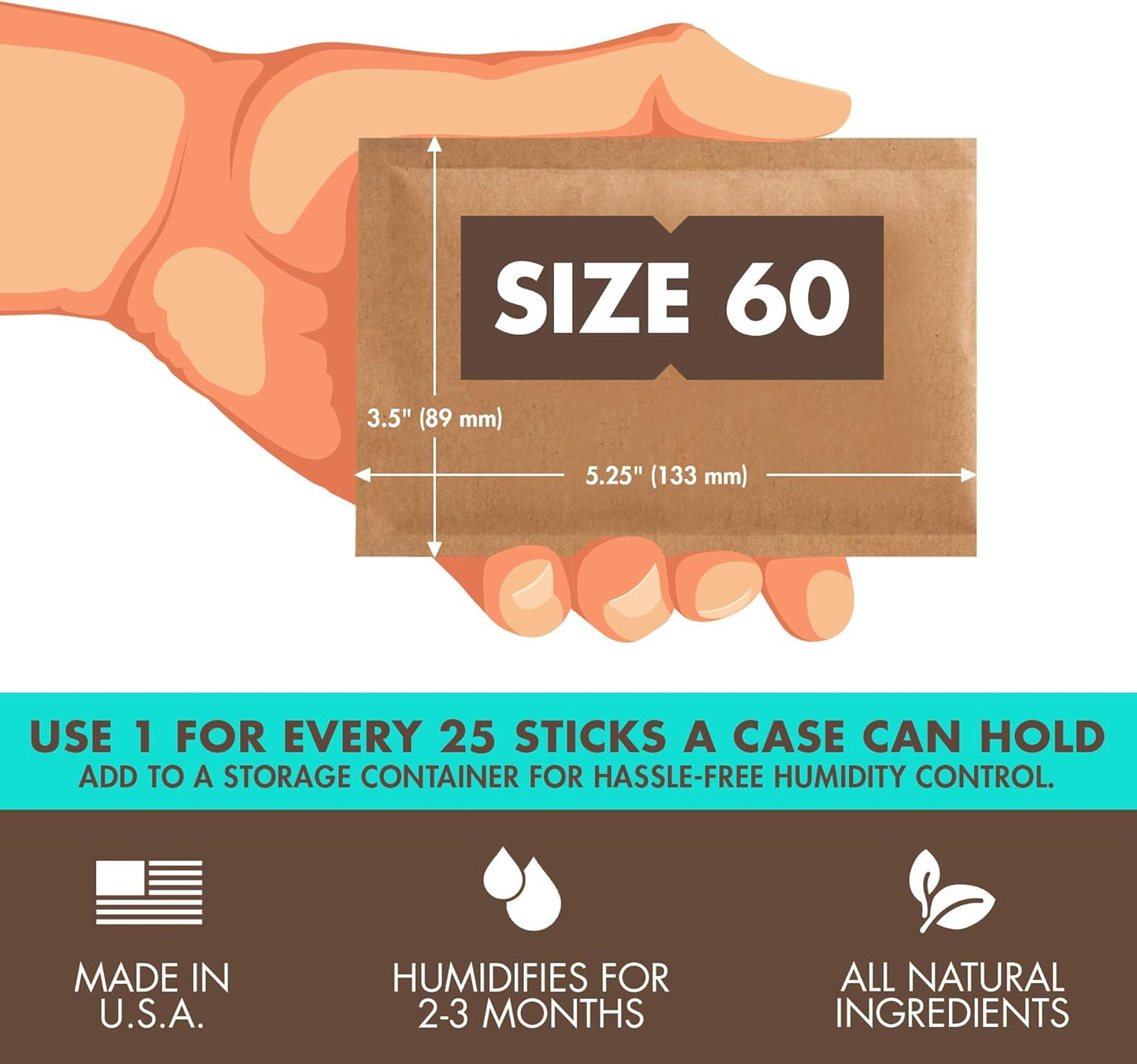 Boveda 65% Two-Way Humidity Control Packs For Aging & Long-Term Storage in Plastic & Wood Boxes – Size 60 – 20 Pack – Moisture Absorbers – Humidifier Packs – Hydration Packets in Resealable Bag