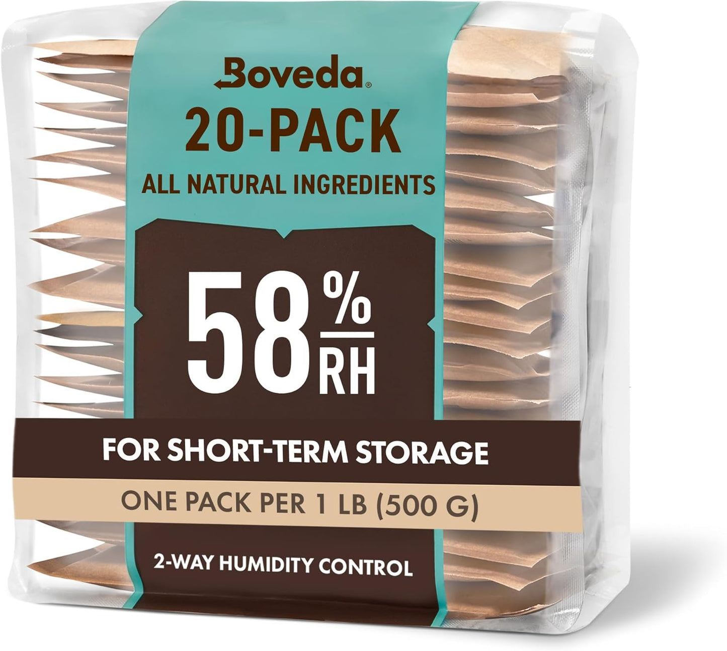 Boveda 58% Two-Way Humidity Control Packs For Storing 1 lb – Size 67 – 20 Pack – Moisture Absorbers for Storage Containers – Humidifier Packs – Hydration Packets in Resealable Bag