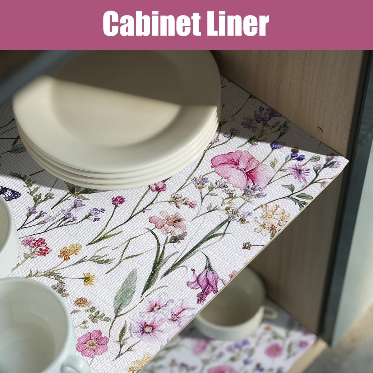 Drawer and Shelf Liner for Kitchen Cabinets,Non-Adhesive Drawer Liner,Non-Slip Floral Shelf Liners,Strong Grip Waterproof Easy to Clean Cabinet Liners for Drawers Cupboard Shelves 12IN×10FT
