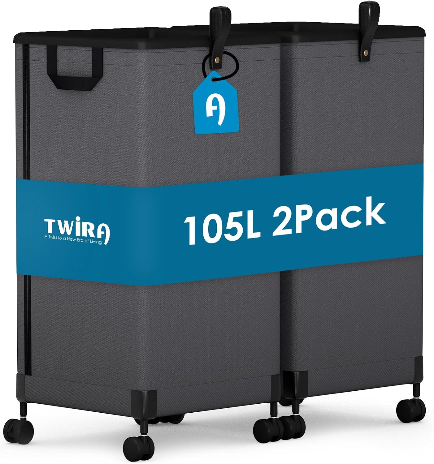 2Pcs Laundry Basket With Wheels 105L, Large Rolling Laundry Hamper With Removable Bag, Metal Frame Collapsible Dirty Clothes Bin, Cloth Organizer Hampers Pull Handle For Bathroom, Dorm, Bedroom Grey
