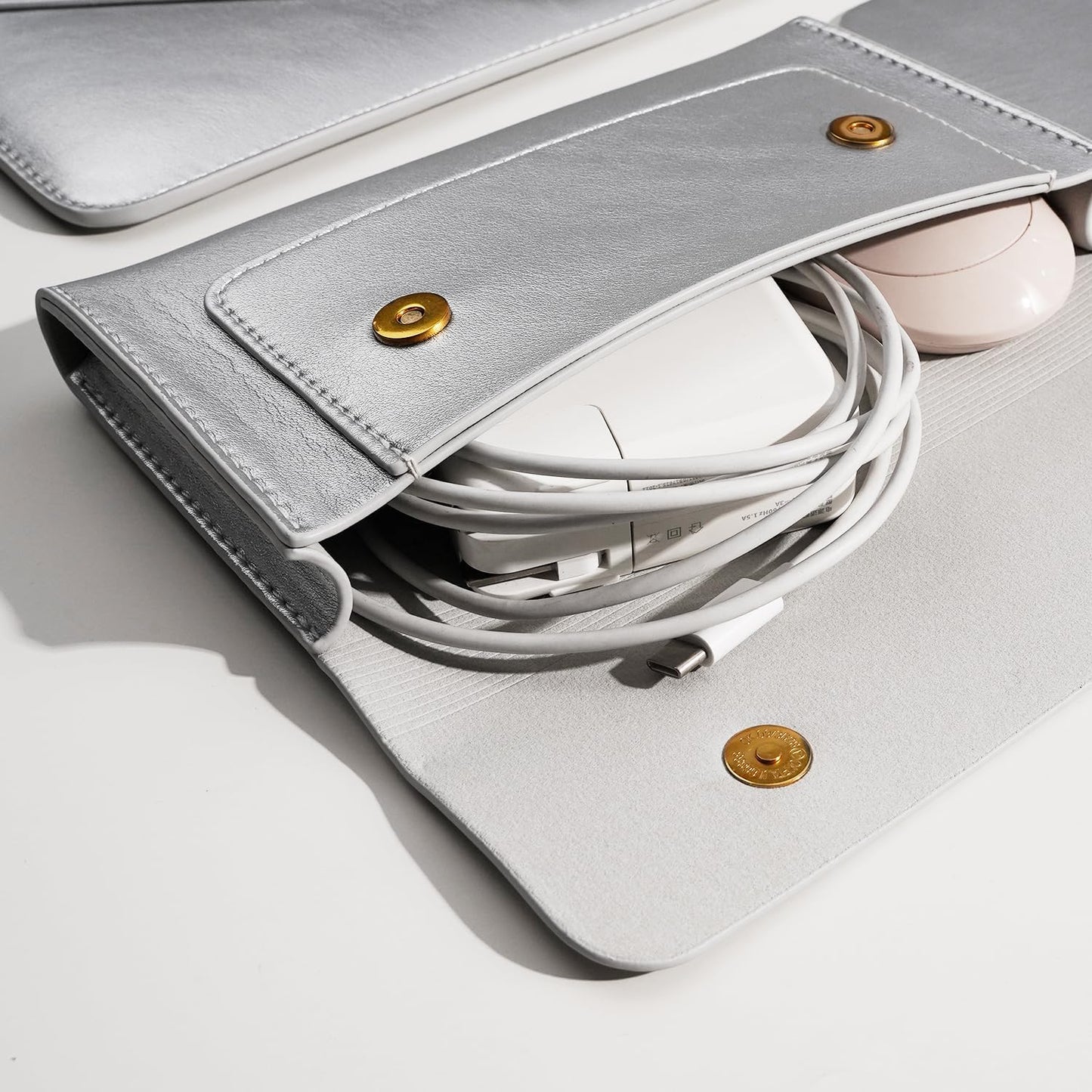 Laptop Sleeve Compatible with New 15.3 inch MacBook Air 2024 A3114 M3, Surface Laptop 15, Surface Book 13.5, Surface Laptop Studio with Small Pouch, Mouse Pad and Cord Holder Color Silver
