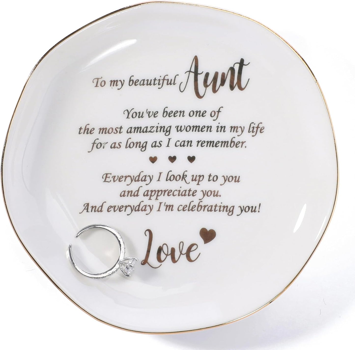 HOME SMILE Christmas Mothers Day Birthday Gifts for Aunt from Newphew or Niece-Ceramic Ring Dish Jewelry Tray-Everyday I look Up to you and appreciate to you