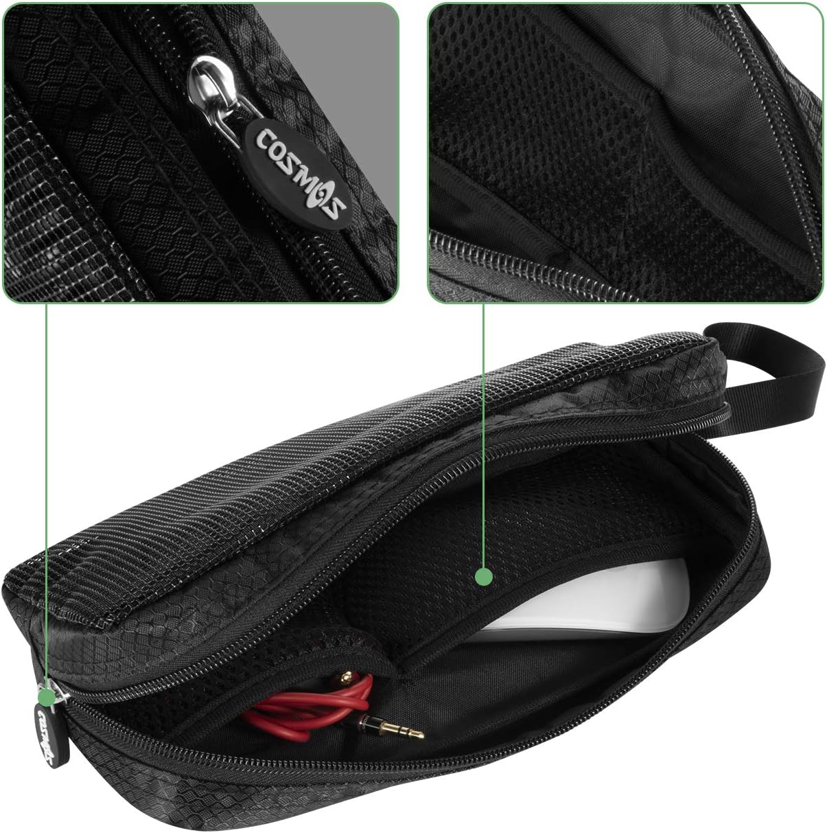 CM Travel Cable Organizer Case Portable Computer Accessories Zipper Mesh Pouch for Holding Laptop Mouse, Power Bank, USB, Adapter, Charger, Cellphone and Cosmetics (Case ONLY)