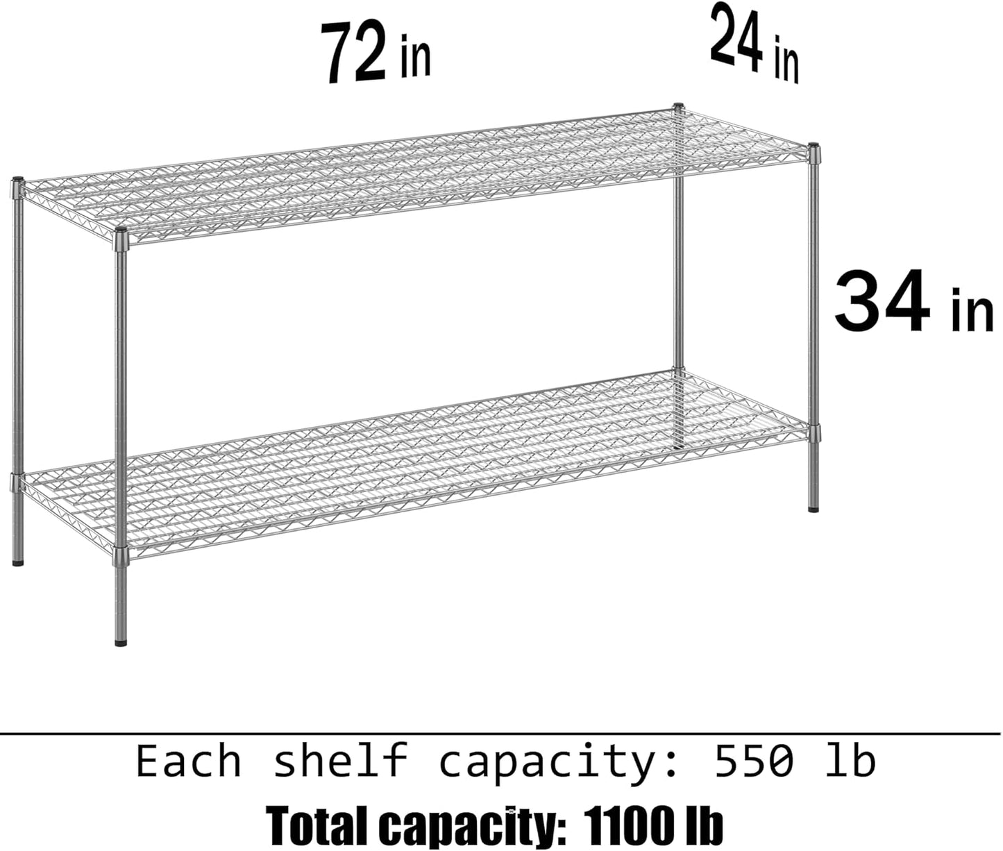 24" Deep x 72" Wide x 34" Height Wire Shelving Kit | 2-Tier | NSF Commercial Storage Rack Unit