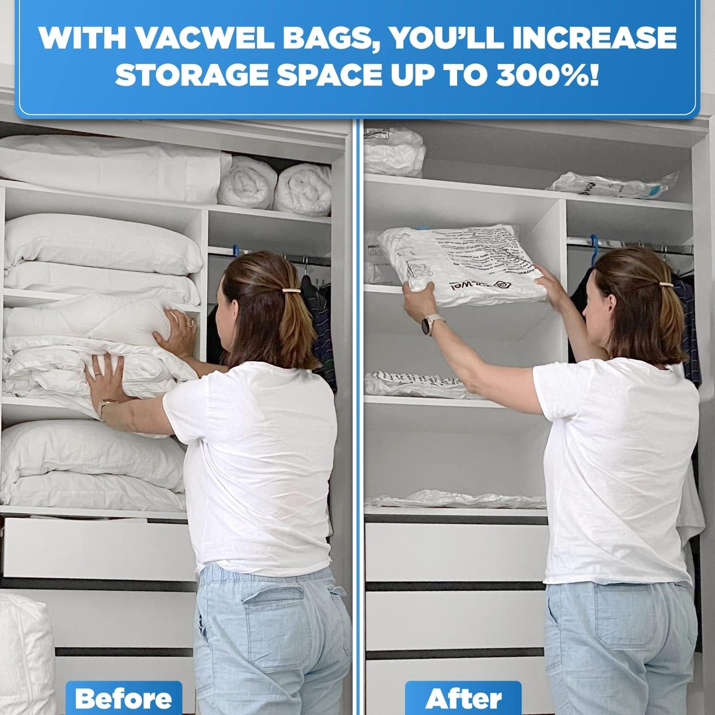 8-Pack Vacuum Storage Bags for Packing - Strong Vacuum Space Bags for Clothes - Premium Space Saver Quality - Size 28" x 20"