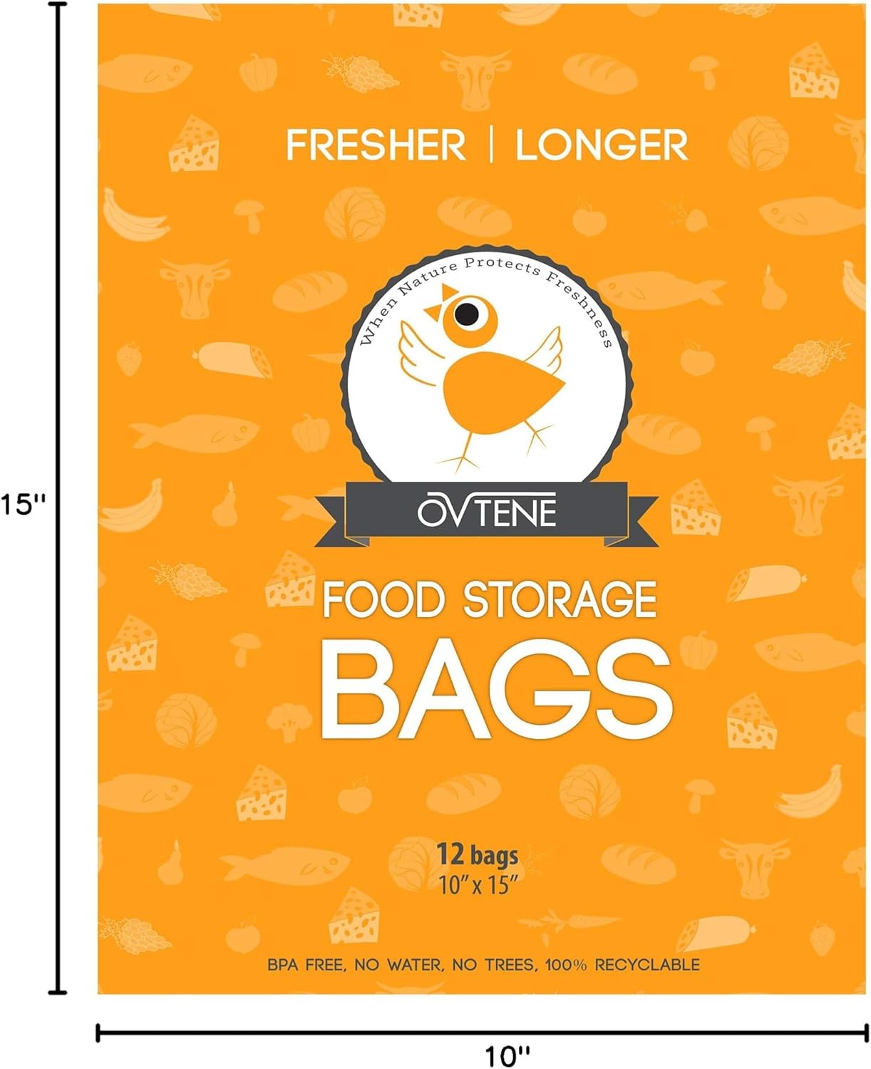 Food Storage Bags for Cheese, Meat, and Produce - Keeps Food Fresher Longer (12 Large Bags 10”x15”)