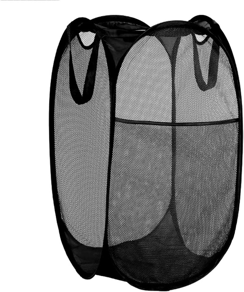 BATTOO Deluxe Collapsible Laundry Baskets Mesh Pop Up Hampers for Laundry with Side Pocket Reinforced Handles for Laundry Room, Bathroom, Kids Room, College Dorm or Travel Black