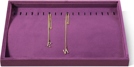 Velvet Jewelry Display Tray For Bracelet Pendant Necklace, Multi-Slot Stackable Storage Tray For Long Chain Jewelries, Drawer Insert Jewelry Organizer (Purple)