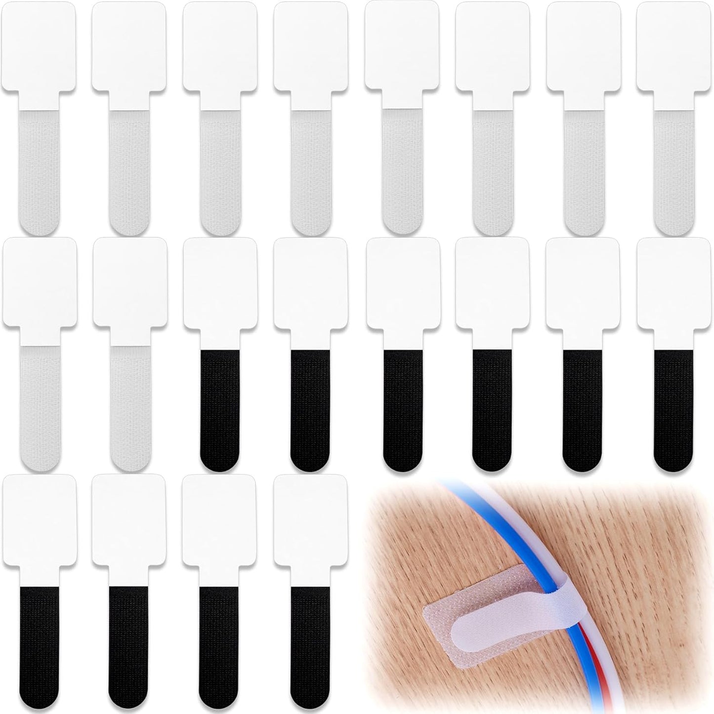 20pcs Hook and Loop Cable Ties, 3.94 Inch Self Adhesive Cable Management Straps for Desktop Network Wires, Adjustable Reusable Appliances Cord Organizer for Office Home Desk - Black, White