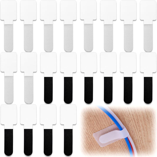 20pcs Hook and Loop Cable Ties, 3.94 Inch Self Adhesive Cable Management Straps for Desktop Network Wires, Adjustable Reusable Appliances Cord Organizer for Office Home Desk - Black, White