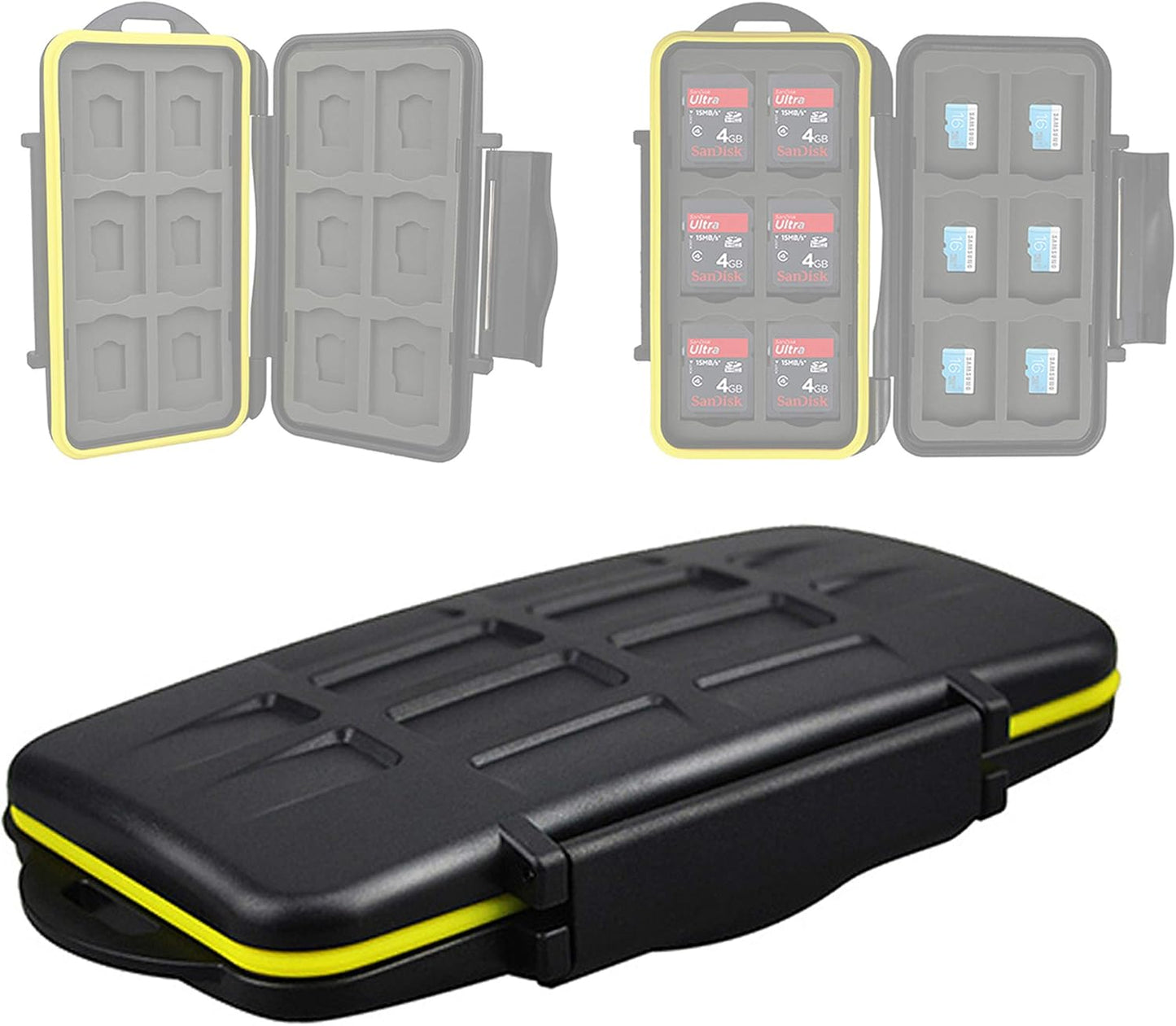 JJC MC-SDMSD24 Ruggard SD Card Case, Micro SD Card Case, Water-Resistant Case for SD Micro SD Cards, Rubber Sealed Ergonomic Locking Easy Carrying Memory Card Case Fits 12 SD 12 Micro SD Cards