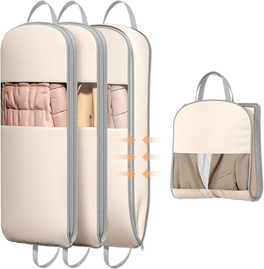 DIMJ 4 Pack 54" Garment Bags for Hanging Clothes - Space Saving Compression Suit Bag Travel with Handles Window, Washable Carry Clothing Storage Cover for Dress, Coats, Down Jacket, Shirts
