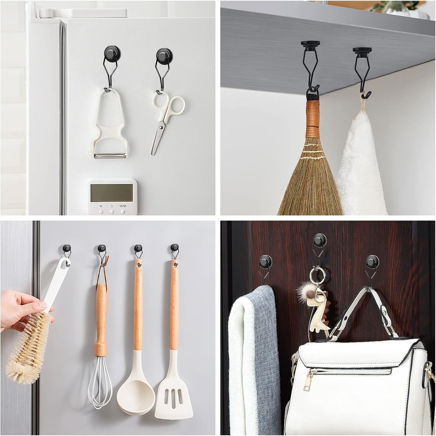 MIKEDE Black Magnetic Hooks Heavy Duty, 80 lb+ Strong Swivel Swing Neodymium Magnetic Hooks for Hanging, Strong Magnet Hanger for Cruise Cabins, Locker, Toolbox, Home, Kitchen - Pack of 10