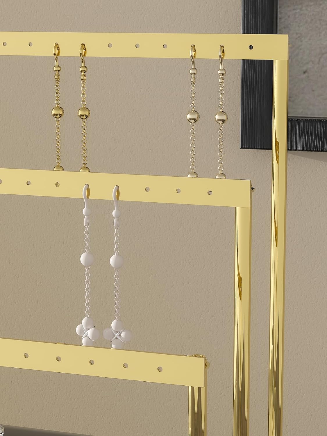 3-Tier Earring Organizer Holder Stand, Metal Jewelry Stand with Tray for Earring Display, 42 Holes Metal Earring Storage Tower Rack for Women Girls Home Use (Gold)