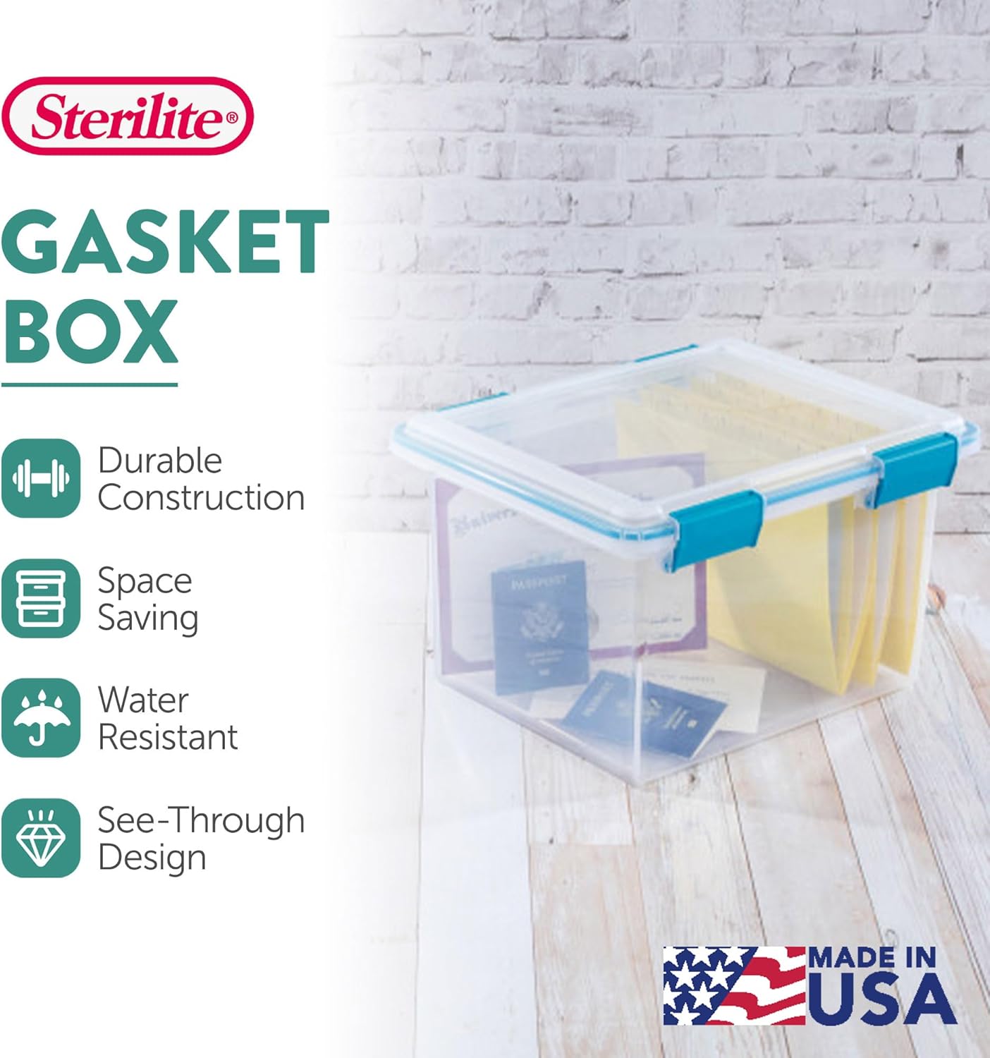 Sterilite 12-Pack Gasket Box, Weather-Resistant Storage Bins with Latching Lids, 32 Quart - Heavy-Duty Organizing Containers for Closet, Bathroom, and Office