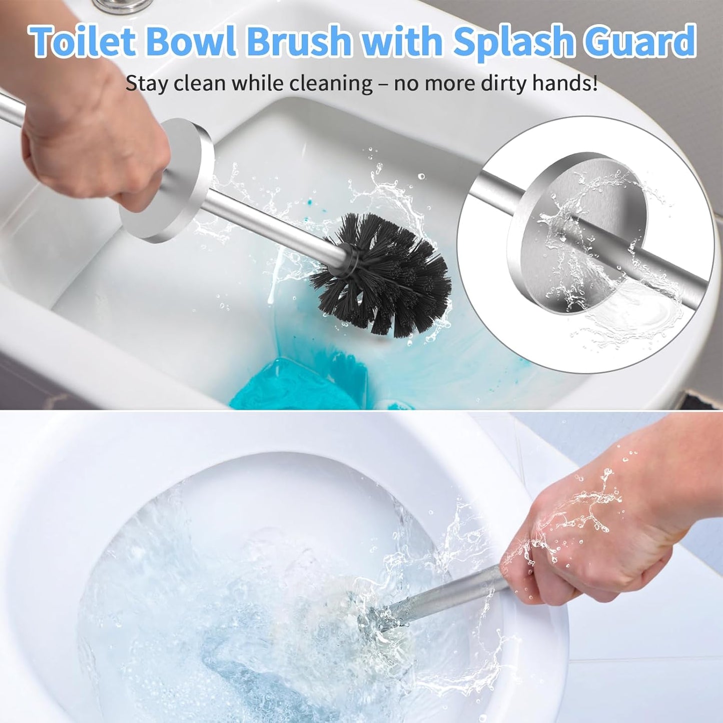Stainless Steel Toilet Brush and Holder Set Brushed Silver Heavy Duty Toilet Bowl Brush with Long Handle for Bathroom and Farmhouse
