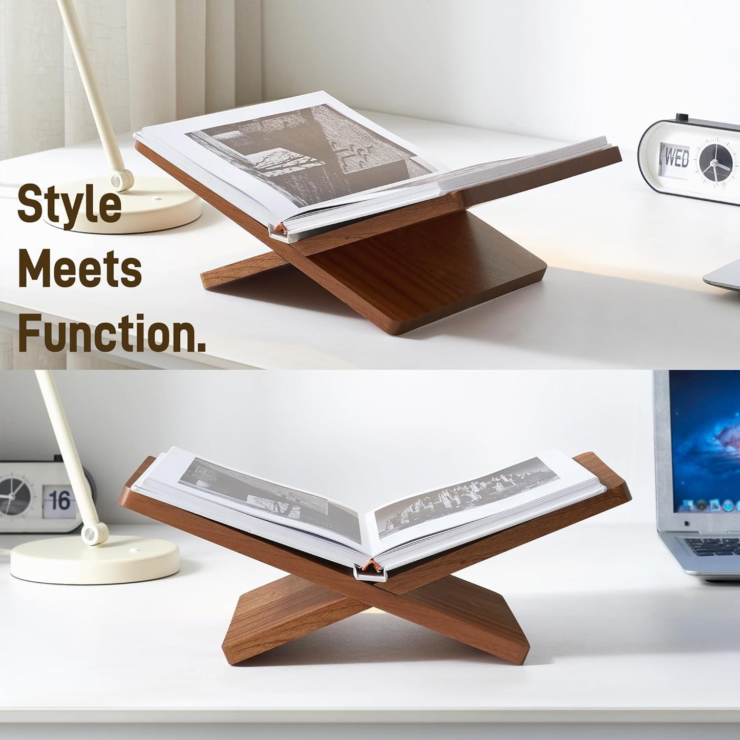 Solid Wooden Book Stand for Desktop Display & Reading –15.7" x 9.4" x 5.7” Extra Large Wood Open Book Holder for Cookbook, Bible, Recipe, Textbook, Magazine (African Sapele)
