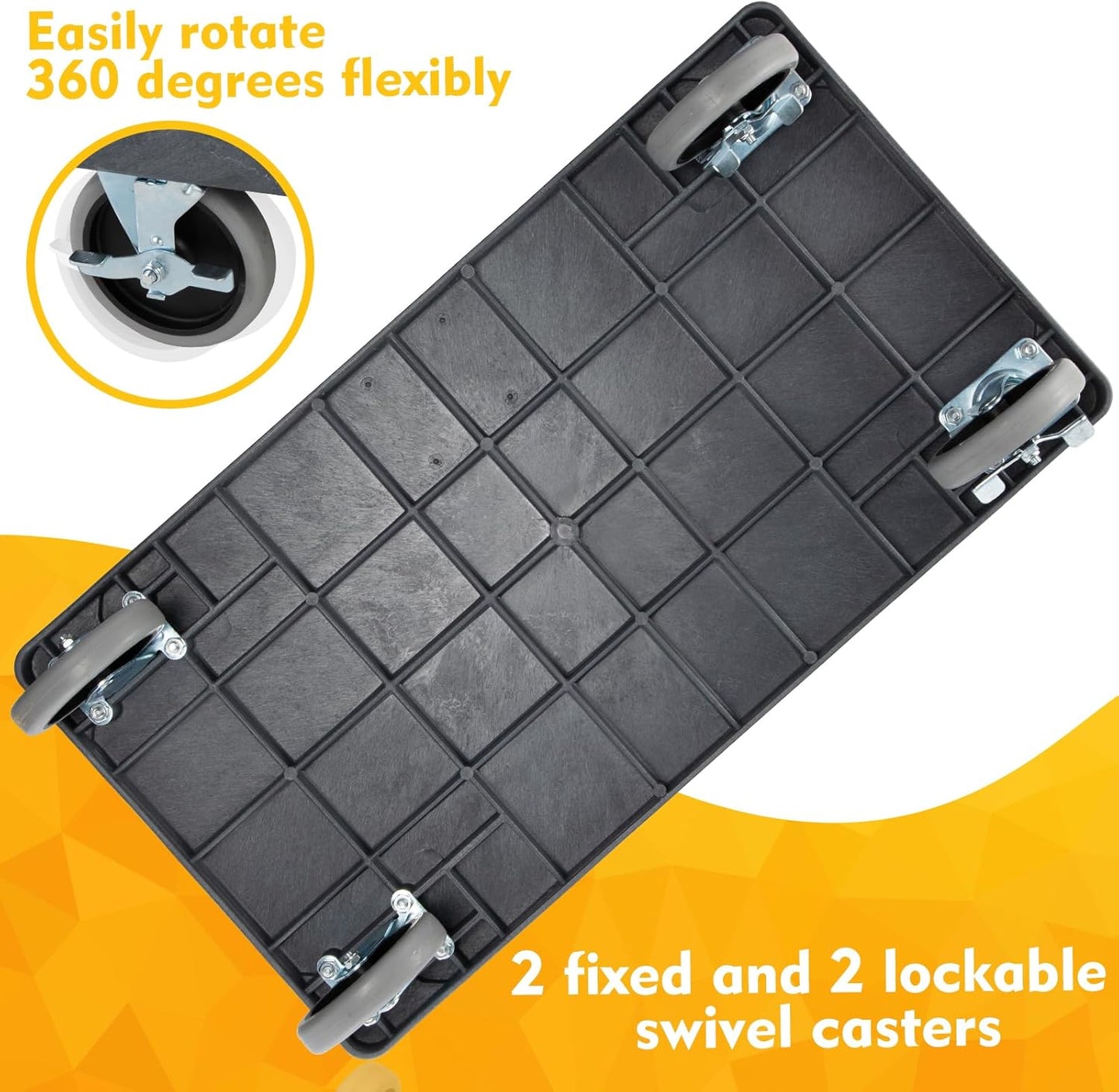 ELAFROS Heavy Duty Plastic Utility Cart 34 x 17 Inch - Work Cart Tub Storage W/Deep Shelves and 2 Fixed 2 Swivel Wheels Safely Holds up to 550 lbs - 2 Tier Service Cart for Warehouse,Garage, Gray
