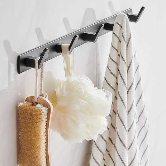 Gxfctys Coat Rack Wall Mount, Modern Wall Hooks for Hanging Coat Clothes Hats Bags with 5 Hooks, Space Aluminum Black Towel Hooks for Kitchen Entryway Bathroom Bedroom (5 Hooks, Style 1)