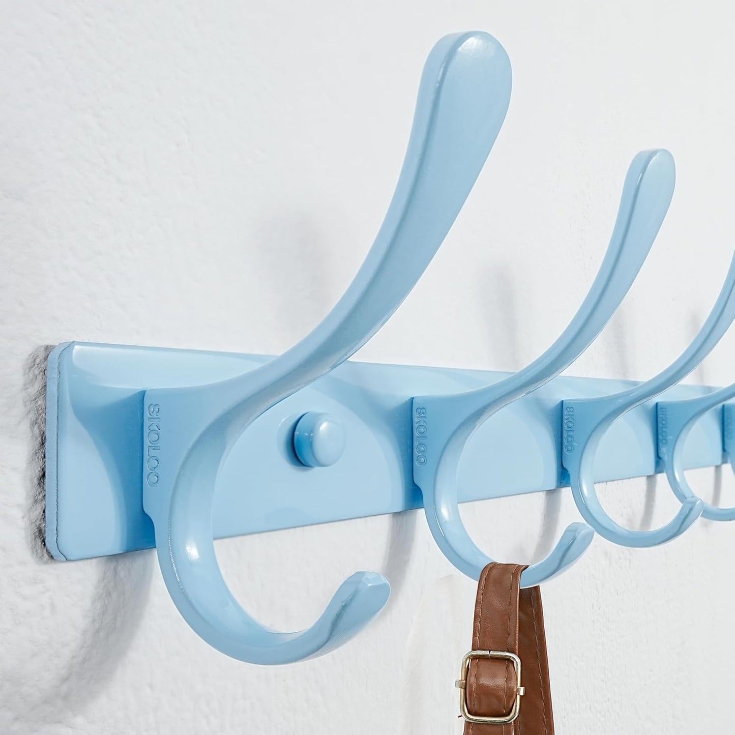 SKOLOO Heavy Duty Wall Mounted Coat Rack - 6 Hooks, Stainless Steel, Pack of 2, Sturdy Coat Hooks for Hanging Clothes, Jacket, Hat, Blue