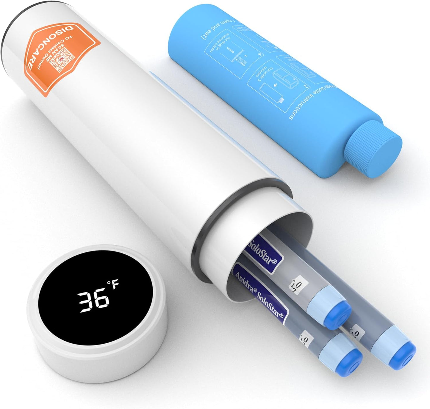 DISONCARE Odyssey 60H 3Pens Insulin Cooler Travel case Digital Display Medication Cooler for Medicine Travel TSA Approved Ice Pack Diabetic Medical Diabetes Bag EpiPen with Medical Tag（White）