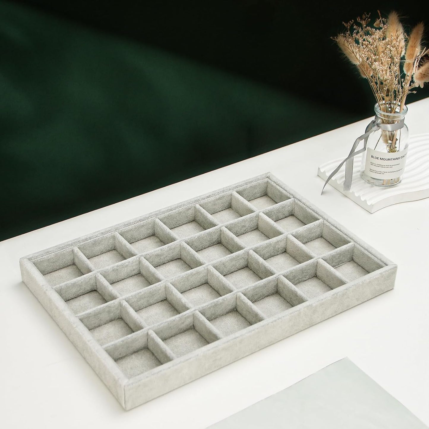 2pcs/Set Velvet Jewelry Tray, 24 Grids Large Storage Tray for Bracelet Bangle Beads Display, Jewellery Organizer Box Tray for Home Drawer or Shop Store Selling Show (Grey Velvet)