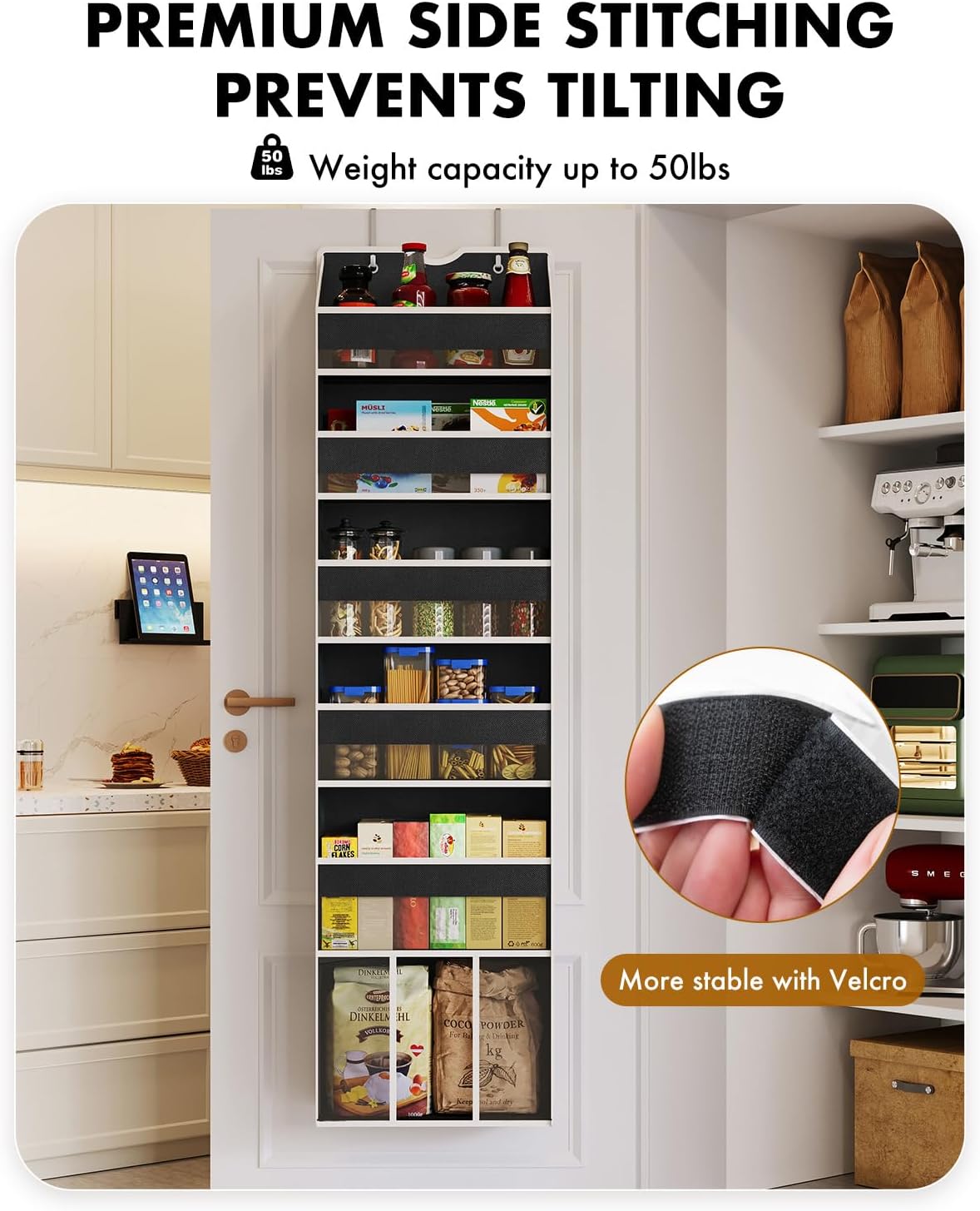 Over The Door Organizer Hanging 6-Shelf Storage Organizer with 50lb Heavy Duty Perfect for Bathroom Closet Nursery Bedroom Laundry Pantry (Black, 1 Pack)