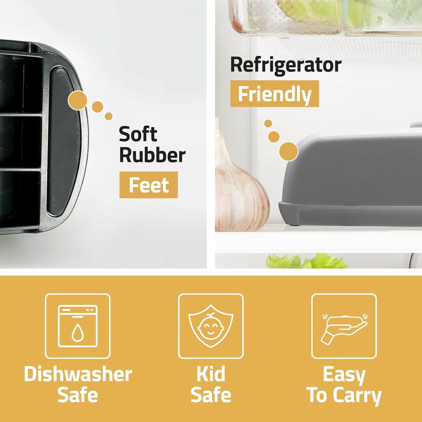 Butter Hub Butter Dish with Lid and Knife, Magnetic Butter Keeper, Easy Scoop, No Mess Lid, Plastic, Dishwasher Safe (Clear)